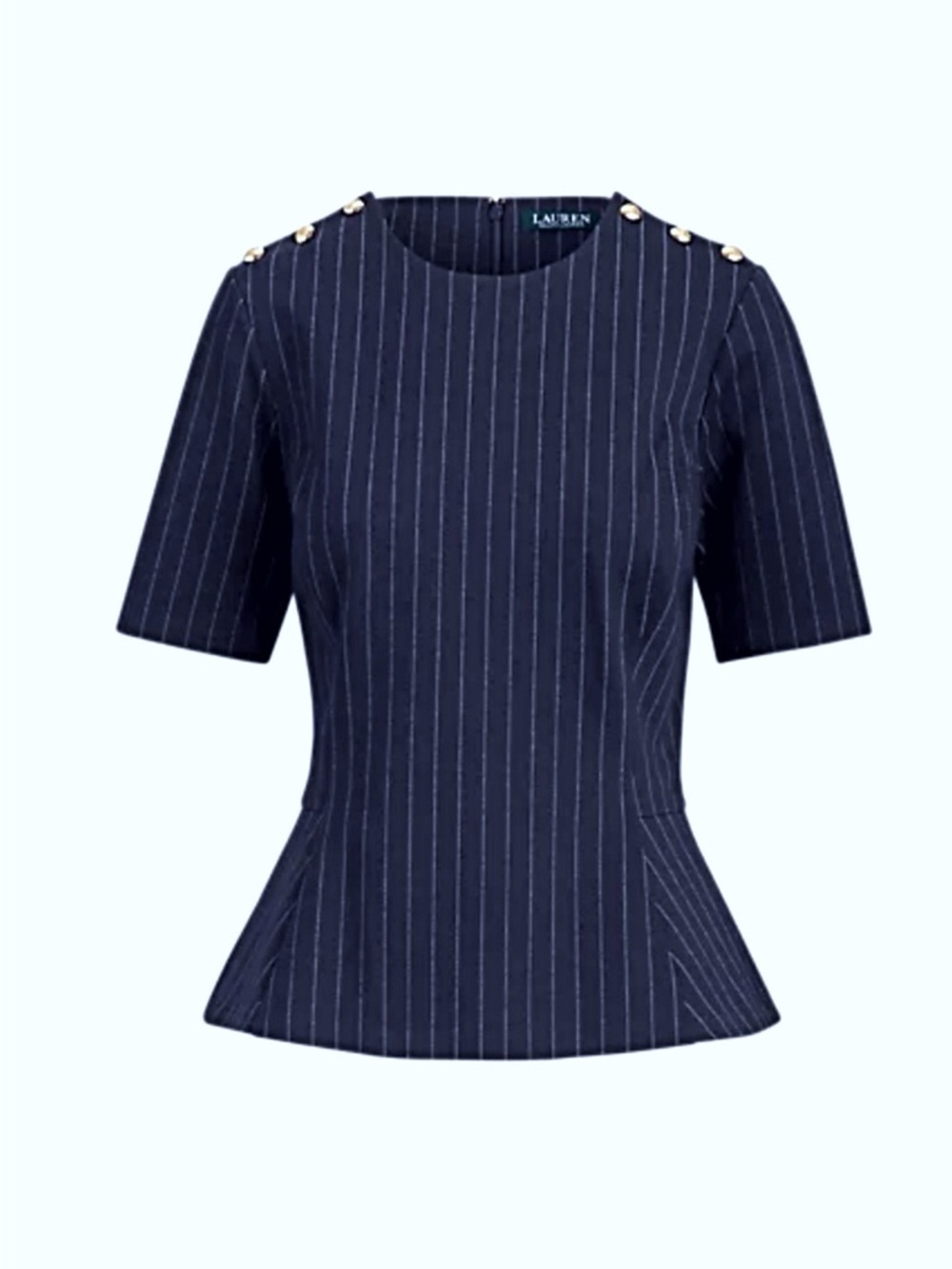 Navy Pinstripe Peplum Blouse